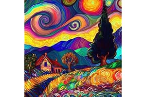 AIKEWO Landscape Diamond Painting Kits for Adults,Van Gogh Starry Sky Colorful Countryside Abstract Scenery DIY 5D Full Diamonds Art Crafts for Home Decor 12x12Inch