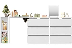 SONGMICS HOME Tocador, Montaje Rápido sin Herramientas, Cómoda, Aparador, Escritorio con Estante, Lado a Lado o en Forma de L, para Dormitorio, Estudio, Tecnología Toolless, Blanco Nieve LTS656W01