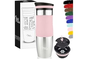 Milu Mug Isotherme Etanche 370ml 450ml Thermo Café-Thé I Tasse isolée pour café et thé à emporter, Double Paroi Isolée sous Vide, Acier Inoxydable I Tasse de voyage Chaud & froid (450ml, Rose)