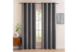 MIULEE Grey Blackout Curtains for Living Room 2 Panel Set, Premium Eyelet Curtains for Bedroom, Thermal Insulated Window Curtain Drapes, Black Out Curtain 88 Drop, Each Panel 55 x 88 Inches