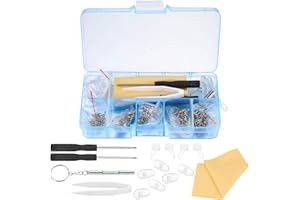 LJHOME Eyeglasss Sunglass Glasses Spectacles Repair Tool Kit Set, with Mini Screwdriver, Screws Nut, Silicone Nose Pads, Glasses Cloth, Tweezer - 500 Pcs