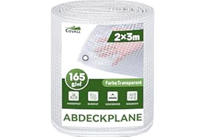 ‎COVALL COVALL durchsichtige Plane mit Ösen 2x3 m Fertigmaß, 165g/m² Verstärkte Transparent Abdeckplane Wasserdicht, Reißfest, Winterfest für Außenbereich Gartenmöbel Regenschutz Terrasse Carport Holz Auto