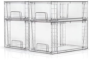 XWYWX Lot de 4 Tiroirs de Rangement Empilables en Acrylique Transparent, Organisateurs Faciles à Monter pour Cuisine, Salle de Bain, Sous Évier, Placard, Garde-Manger