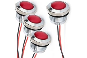 Gebildet 4 pièces 110V-230V 20 mA indicateur d'économie d'énergie Lampe indicateur en métal étanche Lampe de signalisation Taille du Trou 16 mm LED Rouge (tête de Surface sphérique)