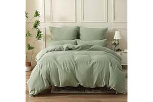 ‎SOULFUL SOULFUL Doppelte Muslin Bettwäsche 135x200 4 Teilig Baumwolle, Bettwäsche-Sets 2er Set Bettbezug mit 2 Kissenbezüge 80x80 cm, ÖKO-TEX Bettwäsche Lakritzgrün mit Reißverschluss