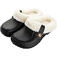 RXLLDOLY Womens Mens Furry Clogs Waterproof Slippers Lined Clogs Fur Slippers Fluffy Slip-on Garden Shoes Warm Plush Home House Slippers Indoor Outdoor Mules