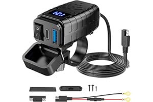 BOTEWO Presa USB Moto Impermeabile: 12V Dual USB Per Moto Presa con Interruttore ON/OFF e Voltmetro LED Impermeabile 12V/24V Presa USB per Moto per Auto/Barche/Camper/SUV/ATV