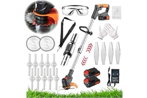 WRNEAOCH Decespugliatori elettrici senza fili, con lama da giardino, diametro di taglio 15 cm, 2 batterie, caricabatterie e lame di ricambio a cambio rapido, adatti per giardino prato