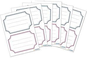 HERMA 5781 Lot de 12 étiquettes pour livre à étiqueter - Bleu neutre - Bord rouge - 78 x 53 mm - Autocollantes - Lignées - Pour l'école, les enfants, les filles et les garçons - Blanches