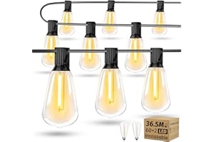 TORKASE Guirlande Lumineuse Guinguette Exterieur 36.5M - ST38 120FT 60+2 LED Ampoules de Guirlandes Jardin Lumiere Exterieure Connectable IP54 Imperméable Guirlande Lumières Extérieur Terrasse Pergola Balcon