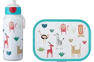 Mepal Pausenset Campus Animal Friends – Trinkflasche und Brotdose mit Bento-Einsatz – ideal für Schule und Freizeit – spülmaschinenfest, ABS, 0 mm, 2