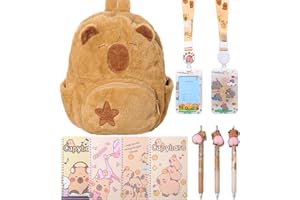 HarnyLoom Capybara Cartable Fille Primaire, Sac à Dos en Peluche Kawaii Fournitures Scolaires avec Cahier Stylos Porte-Cartes Cadeaux pour Enfants