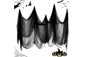 Wishstar Halloween Chiffon Effrayante 215×500cm,Tissu Noire Effrayant d'halloween, Deco Halloween Exterieur, Grand Halloween Gaze d' Decoration pour Exterieur ou Intérieur