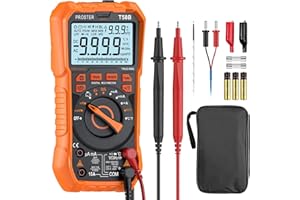 Proster Multimeter Auto Ranging - TRMS 9999 Counts Digital Multimeter with DC/AC Voltage/Current Peak NCV Continuity Capacitance Temperature with LED Lighting Jacks Double Fuses