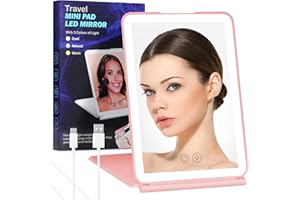 Lanvixo Vanity Makeup Mirror Light Up USB Rechargeable, Compact Table Mirror Dimmable Touch Screen LED 3 Way Travel Mirrors Folding for Handbag, Rose Gold