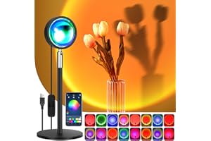 DAMAHOU Sunset Lamp,RGB Sunset Light with Bluetooth App Smart Control,Sounds Recognition Function Projection with Solid Metal Base for Home Decor