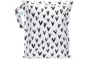 Bumkins Waterproof Wet Bag, Washable, Reusable for Travel, Beach, Pool, Stroller, Diapers, Dirty Gym Clothes, Wet Swimsuits, Toiletries, 12x14 – Black Hearts