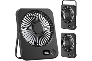 LuJasi Ventilateur de Bureau, Mini Ventilateur Portable avec Batterie Rechargeable de 3600 mAh Silencieux 5 Vitesses 180° Inclinable Petit Ventilateur Maison/Bureau/Voyage/Extérieur noir