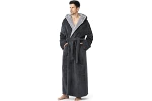 PUTUO Peignoir Robe de Chambre pour Homme: Longue Peignoir de Bain en Polaire avec Capuche en Hiver - Robe de Chambre Chaude en Pilou Pilou Doux pour Cadeau L-XXL 1 pièce