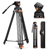K&amp;F CONCEPT Video Tripod 202 cm with Fluid Head | Tripod Projector, Soft Friction Damping, for DSLR and Camcorder, Maximum Lo