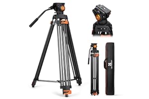 K&F CONCEPT Trépied Vidéo 202cm avec Tête Fluidique, Trépied Appareil Photo Lourd en Aluminium avec Amortissement de Friction Fluide, Plaque de Dégagement Rapide pour Reflex, Charge Max 8 kg