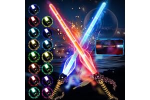 VATOS 2PCS Lichtschwert für Kinder Erwachsene,15 Farben Changeable Lichtschwert mit Soundeffekten, 2-in-1 Einziehbares LED Lichtschwert Spielzeug für Halloween Cosplay Christmas Parteien