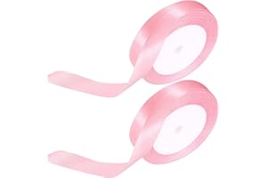 FULUSHOUXI Pink Satin Ribbon for Gift Wrapping Ribbon, 2 Rolls 15mm x 22M pink Ribbon for Crafting Flower Bouquets Presents Balloon Valentines Gifts DIY Craft Hair Bows Making Cake Wedding Decorations Ribbons