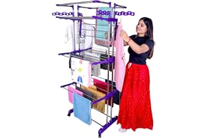 UNIZONE Stainless Steel Foldable Cloth Dryer Stand Double Rack Cloth Stands for Drying Clothes Steel (Cross)- Jumbo 3 Layer Cloth Rack Heavy Duty 12 Month Warranty Cloth Dryer Stand