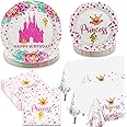 Princess Party Decorations - 162pcs Castle Decorations Including Pink Paper Plates, Napkins, Forks, and Tablecloth for Princess Baby Shower Decorations Princess Birthday Party Supplies, Serve 40