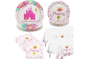 PTECDROTS Princess Party Decorations - 162pcs Castle Decorations Including Pink Paper Plates, Napkins, Forks, and Tablecloth for Princess Baby Shower Decorations Princess Birthday Party Supplies, Serve 40