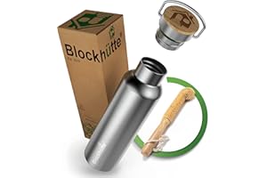 Blockhütte. Butelka na napoje, premium, stal nierdzewna, izolowana, 500 ml, ze szczotką do czyszczenia butelki, zabezpieczona przed wyciekiem, nadaje się do mycia w zmywarce, dla dzieci, nie zawiera bisfenolu A