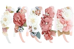 Dizila 5 Pieces Plastic Flower Headbands Floral Hair Bands Hoops Accessories for Toddlers Girls Kids Teens