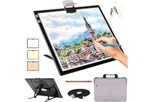 Zocelight Bloc lumineux A3 rechargeable pour peinture diamant avec étui rembourré, tableau lumineux avec support, 3 couleurs à intensité variable et 6 niveaux de luminosité pour le traçage, le dessin,