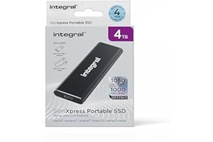 Integral SlimXpress 4TB USB & USB-C 3.2 Gen 2 Portable External SSD - Super Fast 1050MB/s Read / 1000MB/s Write speeds, Sleek Aluminium Casing and Plug & Play. Mac, PC, XBOX & Playstation Compatible