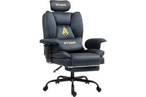 ‎SYMINO Symino Gaming Stuhl Chefsessel Bürostuhl Ergonomisch, Wildlederimitat Sofa-ähnliches Schreibtischstuhl mit Fußstütze Höhenverstellbarer Office Chair Computerstuhl 130kg, Grau