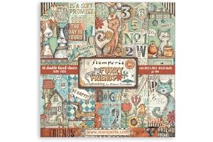 Stamperia - Scrapbook Paper Pad for Scrapbooking, Albums, Card Making, Bullet Journalling and More, Acid Free, Double-Sided, Perfect for Hobbies, Crafts, and Gifting (Furry Friends) (20.3 x 20.3cm)