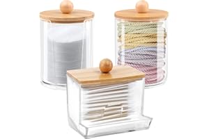 LOBVABA 3 Pezzi Contenitore Cotton，per Cosmetici, Custodia in Cotone Scatola Trasparente, Holder Dispenser Bagno Clear Jar Organizer Custodia