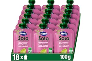 Hero Solo Bio, Frutta Frullata 100% Bio, Senza Zuccheri Aggiunti, Purea di Pera e Lampone - 18 Confezioni da 100 gr