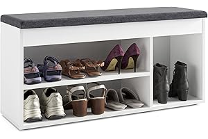 ‎KOMTO KOMTO Schuhbank mit Sitzfläche - Schuhregal Bank mit Stauraum Weiß 100 x 48 x 32 cm Schuhschrank mit Sitzbank Flur Bank Garderobenbank Sofia