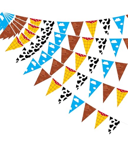 5 Bunte Party-Banner Mit Cartoon-Motiven – Bunte Dreiecksflaggen Für Geburtstag & Feiern