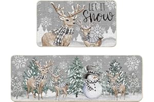 ‎ARTOID MODE Artoid Mode Rentier Baum Schneeflocken Schneemann Weihnachten Küchenteppich 2er Set, Waschbar Küchenmatten Für Innen Außen Dekor - 43x73 and 43x118 cm