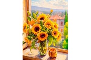 Viart Sunflowers Paint by Numbers for Adults-Flowers Painting by Numbers for Adults,Paint by Number Kits for Home Wall Decor 12x16inch