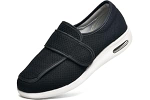 HOMESALLY Diabetiker Schuhe Für Geschwollene Füße, Senioren Schuhe Mit Klettverschluss Herren Damen Extra Weit Diabetiker Hausschuhe, Orthopädische Spezialschuh Gesundheitsschuhe,Schwarz,38EU/Lable39