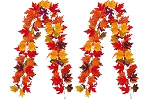 PERECHGES 2 Stück Künstliche Herbstgirlande, 173cm Ahorn Blätter Girlande Herbstdeko Gefälschte Herbstblätter Deko Hängende Rebe Girlande Herbst Dekoration für Haus Garten Wand Kamin Herbst Deko
