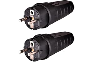 SPY-EARPIECE.COM Wtyczka gumowa, wtyczka 230 V, 16 A, IP44, odporna na pęknięcia, wodoszczelna wtyczka, wtyczka Schuko z zestykiem ochronnym, wtyczka z zestykiem ochronnym z odciążeniem, 2 sztuki (Czarny)
