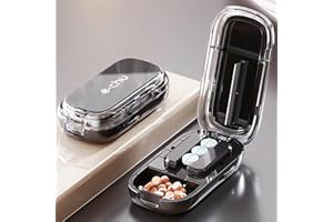 Ptyism Tablet Splitter(Black with Brush) Pill Splitter For Tablets丨Pill Splitter,Tablet Splitter for Small or Large Pills Cut in Half, Cutting & Storage 2 in 1 Tablet Pill Dispenser for Pet, Travel