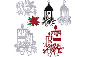 BHGT 3 Set Fustelle Natalizie Poinsettia Cutting Dies Crafting Fiori Taglio Muore Candela Natale Lanterna Fustellatrice Fai da Te per Scrapbooking Album Mestiere Biglietti d’invito Goffratura