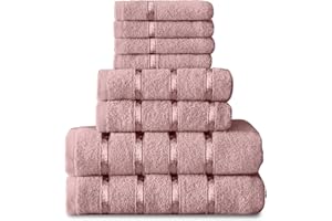 GC GAVENO CAVAILIA 8 Piece Towel Bale Set, Quick Dry Highly Absorbent Cotton Towel Sets Bathroom, Blush Pink Towels Sets 450 GSM, 4x Face Towel 2x Hand Towels 2x Bath Towels
