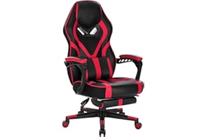 WOLTU Sedia Gaming PC Chair Ergonomica con Poggiapiedi Cuscino Lombare Sedie Uffici in Ecopelle Rosso BS95rt