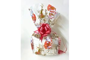 CHATTELS Make Your Own Hamper Kit, Santa Father Christmas Oval WHITE High back Willow Basket which includes Bow & Cellophane Small, Medium Or Large, Charity Prize, Gift, Leaving Present, Wedding, Xmas (Large)
